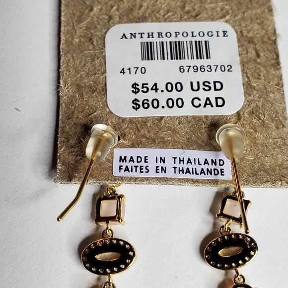 Anthropologie 3 tiered stone 1 drop Hook earrings Gold over brass New with Tags - Picture 4 of 5
